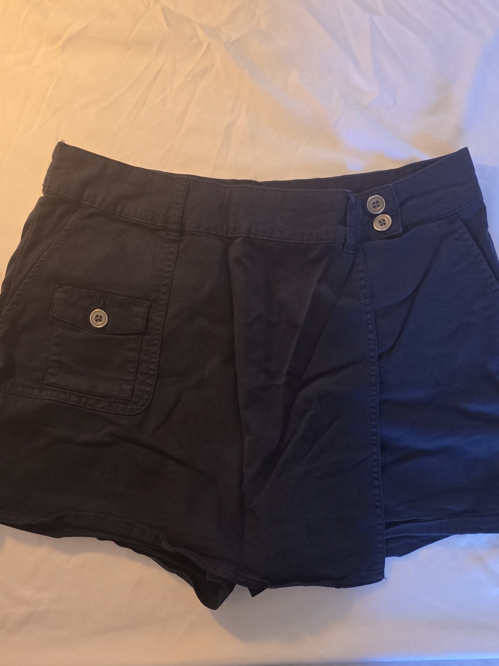 Time and Tru Navy Wrap-Front Skort Shorts with Button Detail